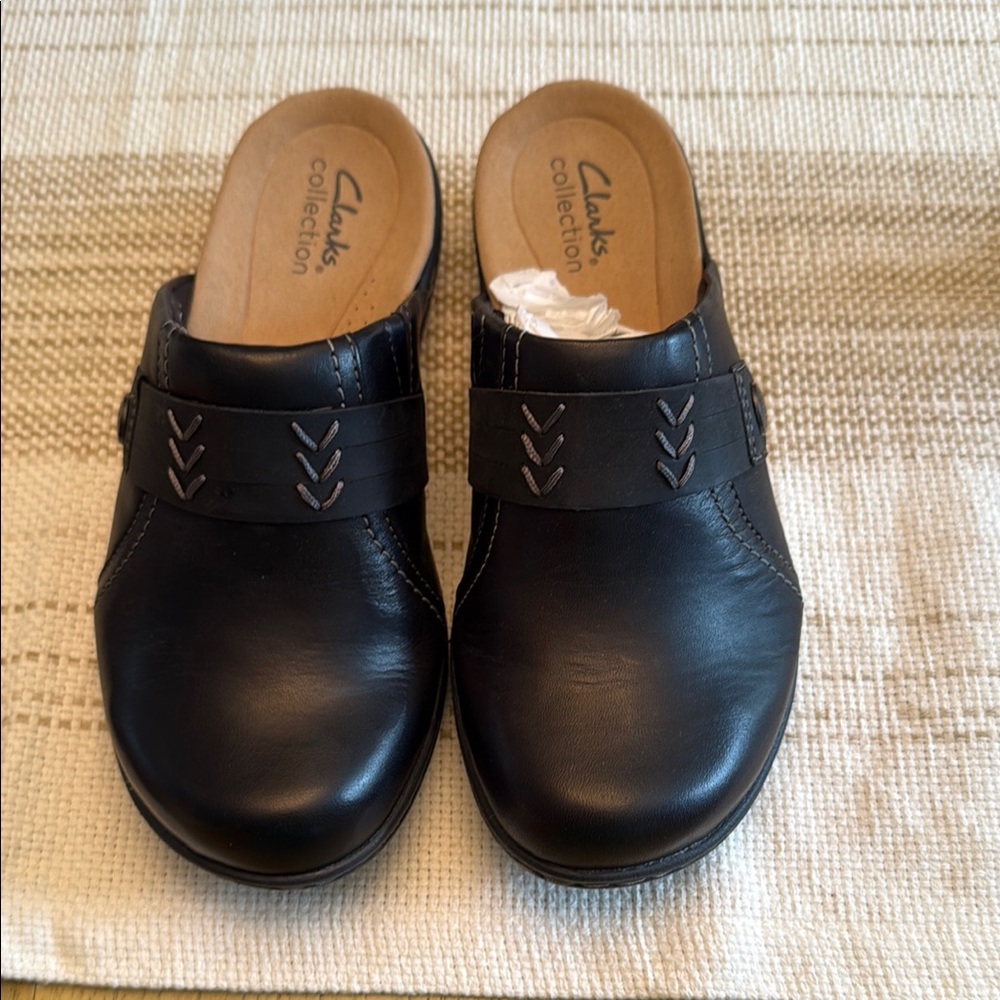 Clarks Black Leather Slip-On Shoes